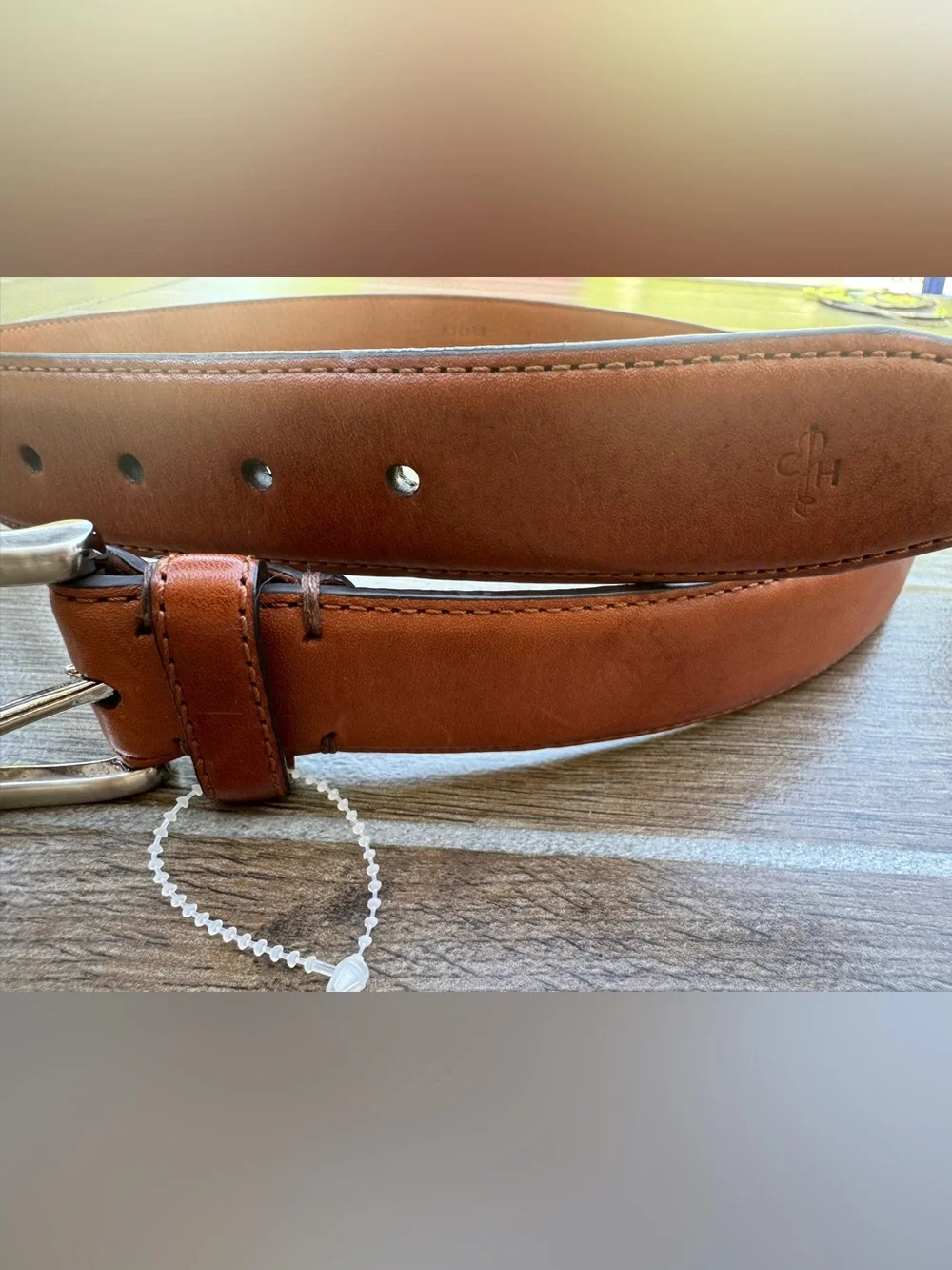 Cole Haan Brown Leather Belt with Polished Silver Buckle Mens 34